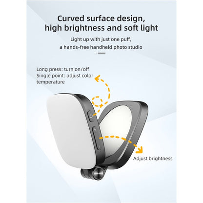 Black folding magnetic LED selfie light with mirror and phone mount