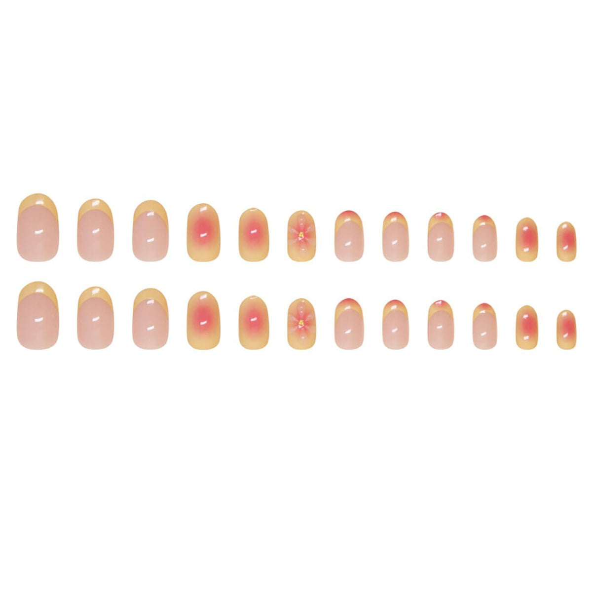 Light pink press-on nails with gradient finish and 3D flower accents