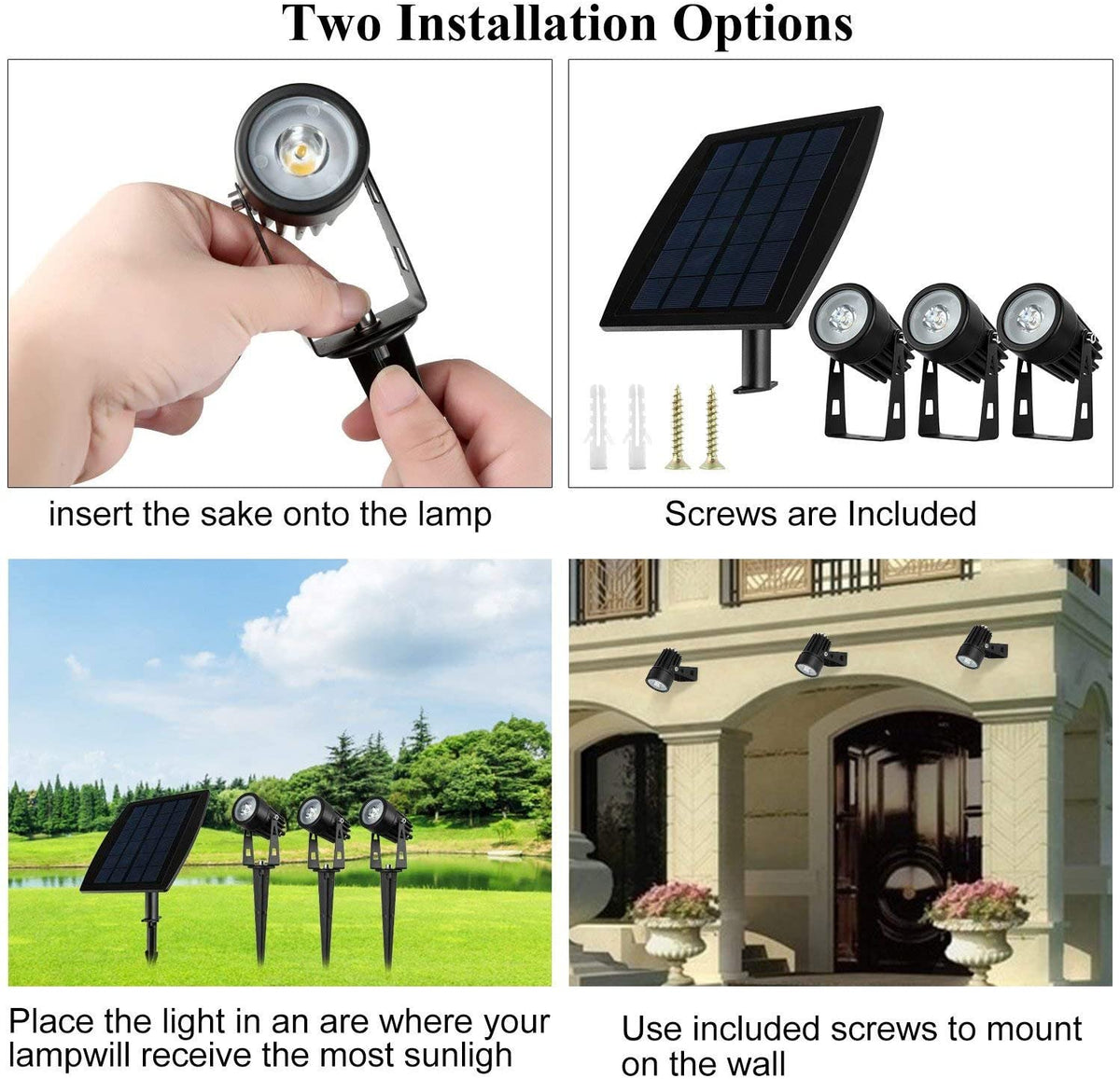 Black aluminium solar garden spotlight uplighting a tree at dusk