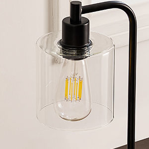 Two industrial table lamps with bubble glass shades and USB ports