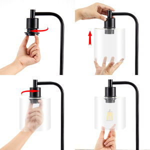 Two industrial table lamps with bubble glass shades and USB ports
