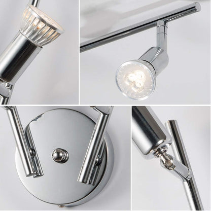 Chrome four head LED track lighting bar mounted on a ceiling