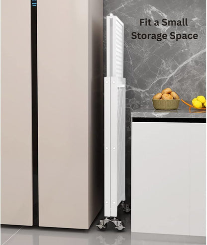 White 3-tier foldable storage shelf on wheels