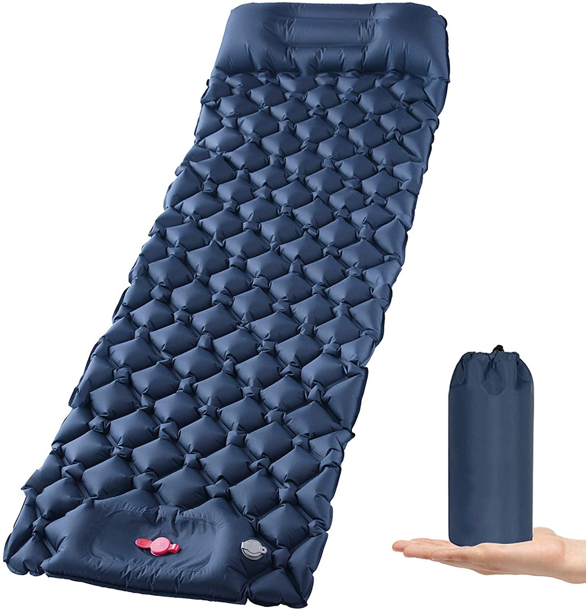 Ultralight inflatable camping sleeping pad with built-in pillow
