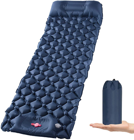 Ultralight inflatable camping sleeping pad with built-in pillow