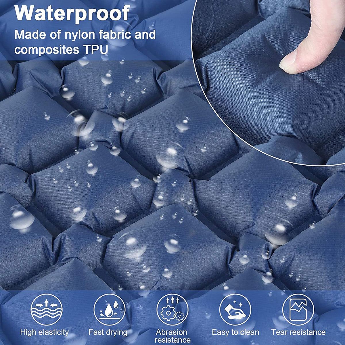 Ultralight inflatable camping sleeping pad with built-in pillow