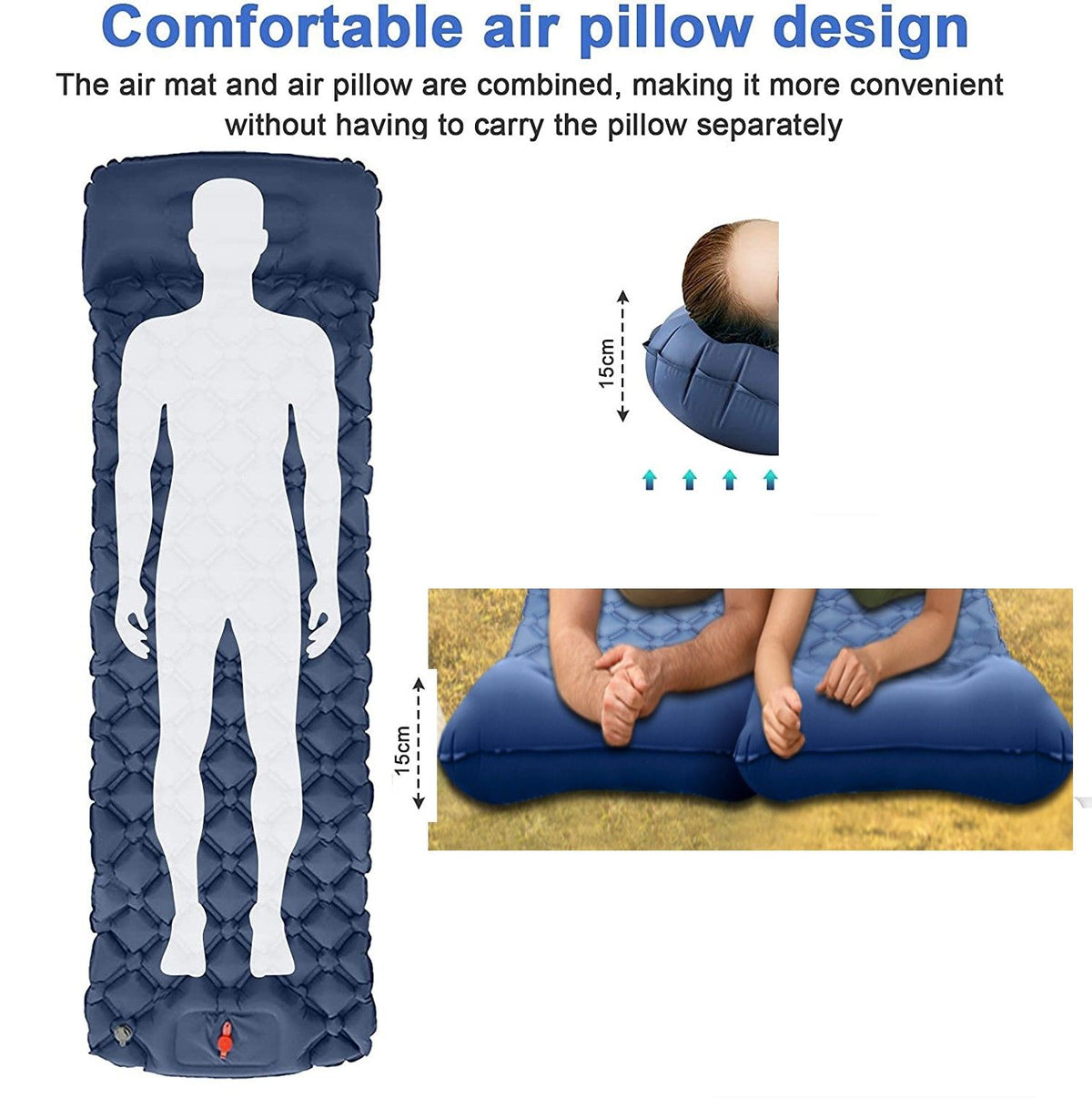 Ultralight inflatable camping sleeping pad with built-in pillow