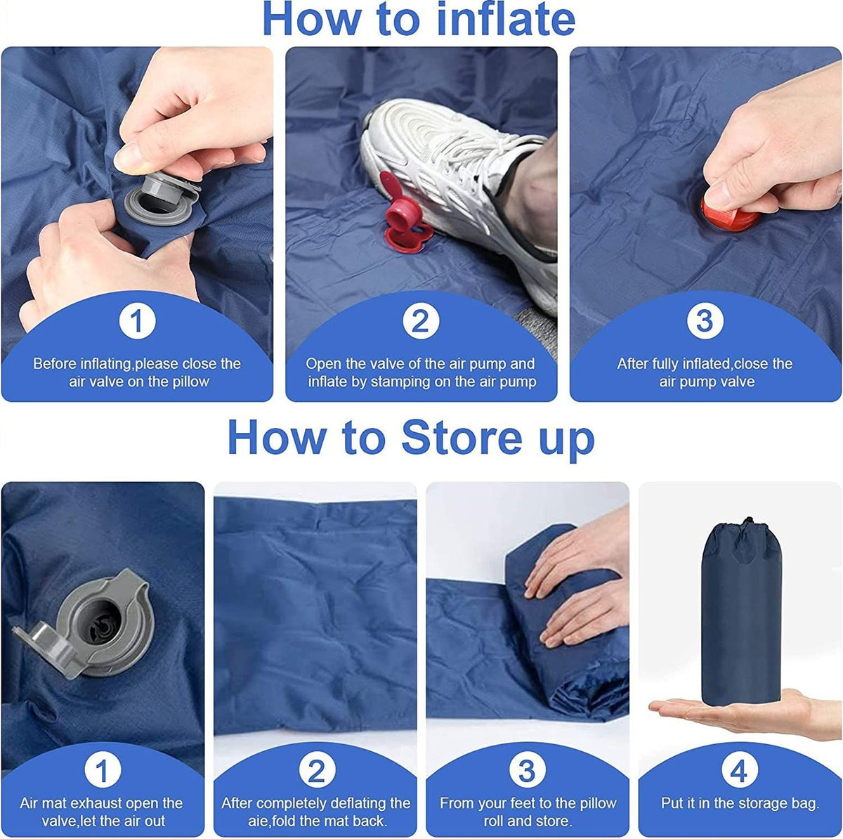 Ultralight inflatable camping sleeping pad with built-in pillow