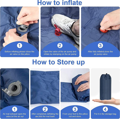 Ultralight inflatable camping sleeping pad with built-in pillow