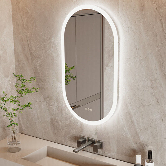 Oval wall-mounted LED bathroom mirror with illuminated frame