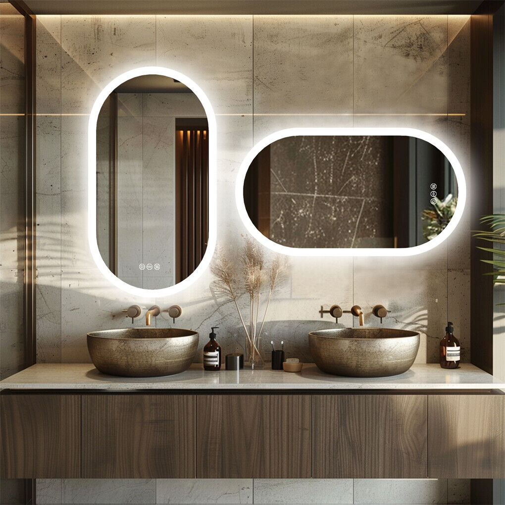 Oval wall-mounted LED bathroom mirror with illuminated frame