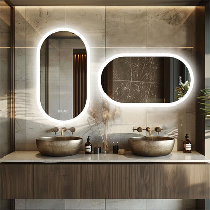 Oval wall-mounted LED bathroom mirror with illuminated frame
