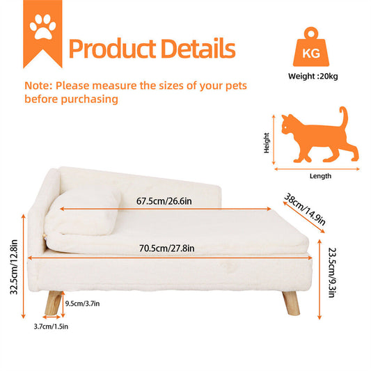 Beige raised pet sofa bed with plush sides and L-shaped design