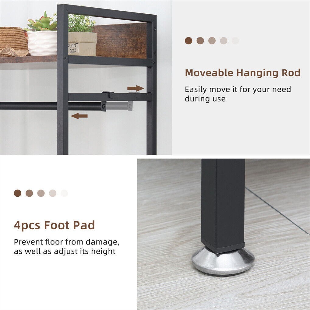 Three tier clothes rack with hanging rod, shelf and adjustable shelving