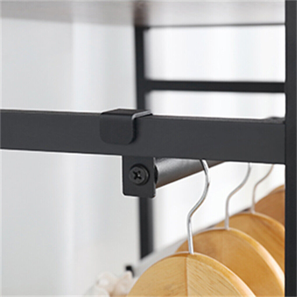 Three tier clothes rack with hanging rod, shelf and adjustable shelving