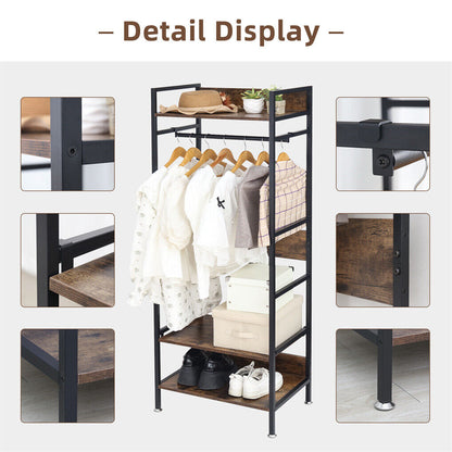 Three tier clothes rack with hanging rod, shelf and adjustable shelving