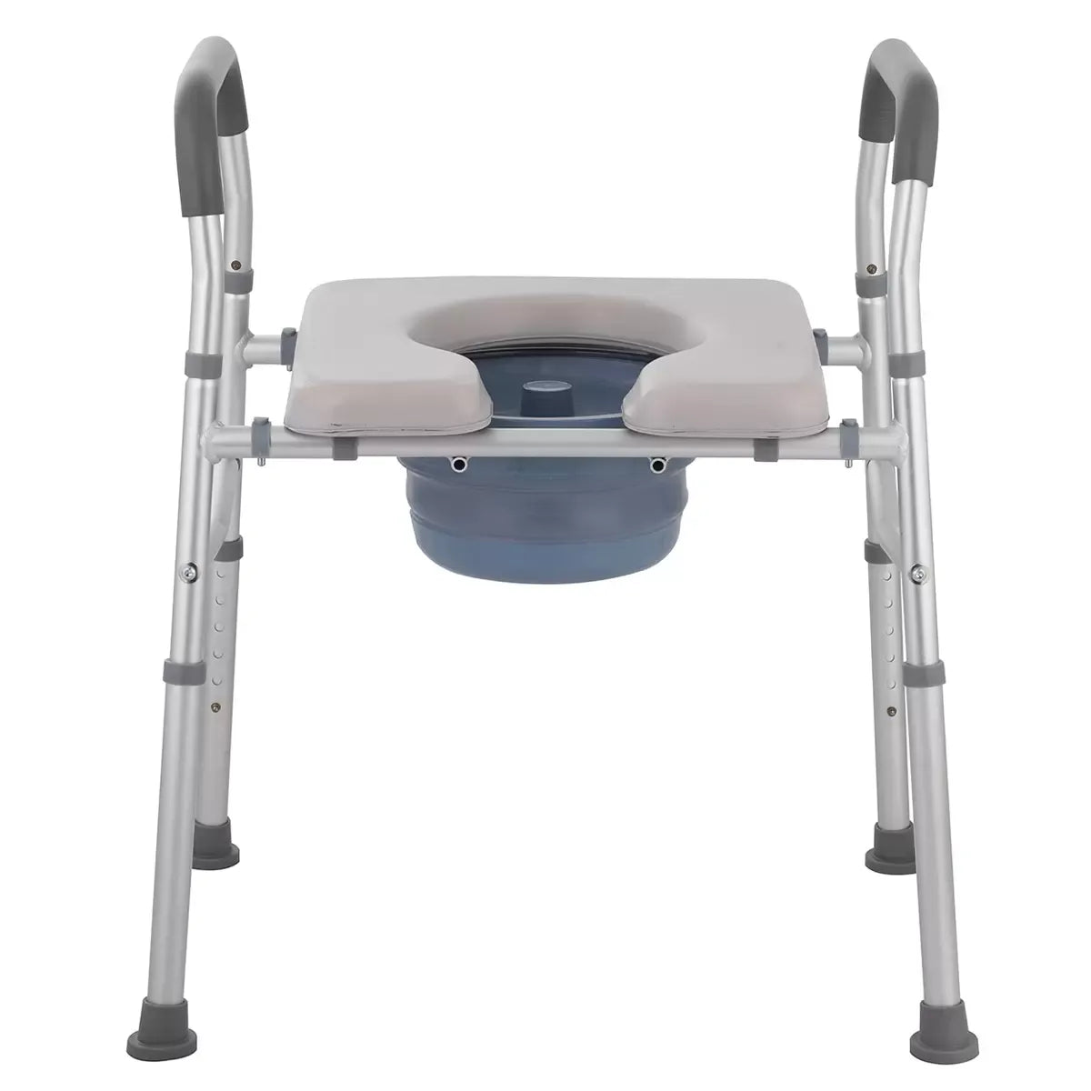 White heavy duty bedside commode chair with padded seat and armrests