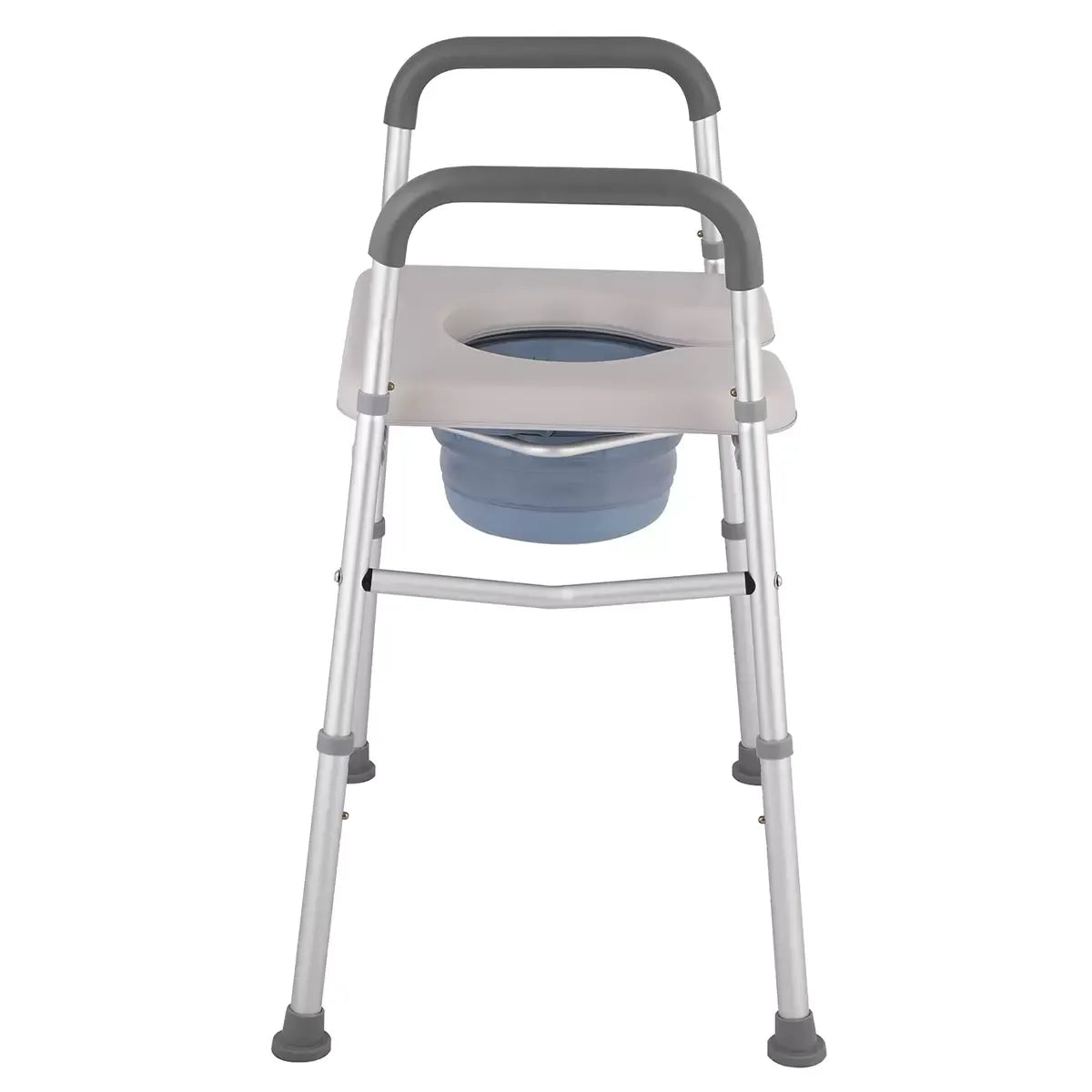 White heavy duty bedside commode chair with padded seat and armrests
