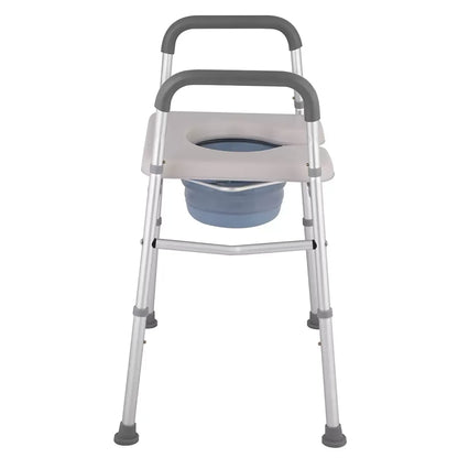 White heavy duty bedside commode chair with padded seat and armrests