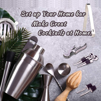 12 piece stainless steel cocktail shaker set with bamboo rack and bar tools