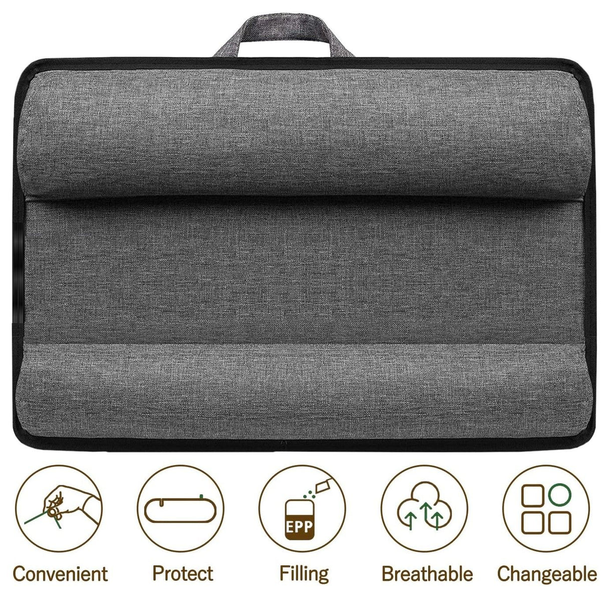 Black portable laptop desk with cushioned lap base, mouse pad and phone holder