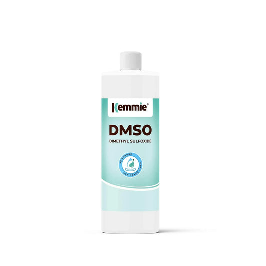 Clear bottle of 99.9% pure DMSO liquid