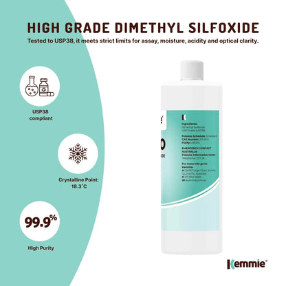 Clear bottle of 99.9% pure DMSO liquid
