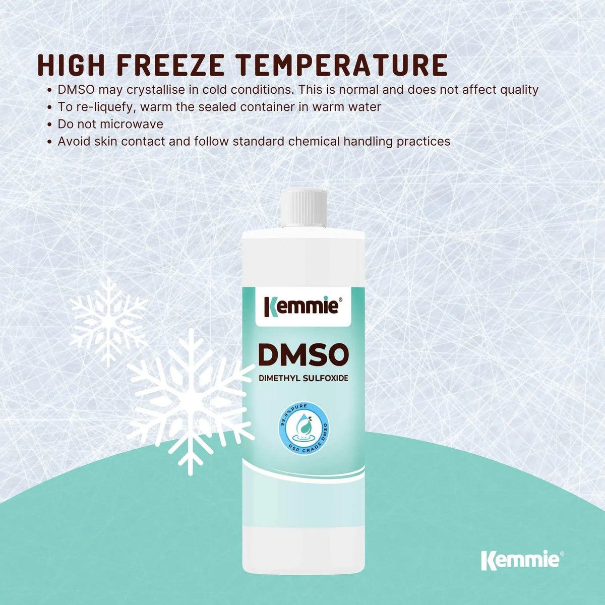 Clear bottle of 99.9% pure DMSO liquid