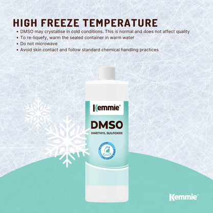 Clear bottle of 99.9% pure DMSO liquid