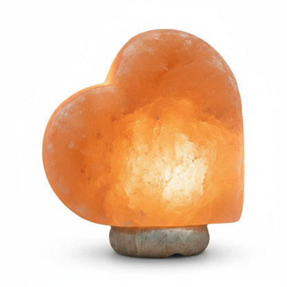 Heart shaped Himalayan pink salt lamp with polished stone base and clear bulb