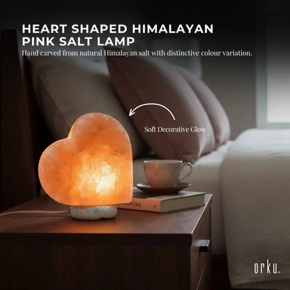 Heart shaped Himalayan pink salt lamp with polished stone base and clear bulb