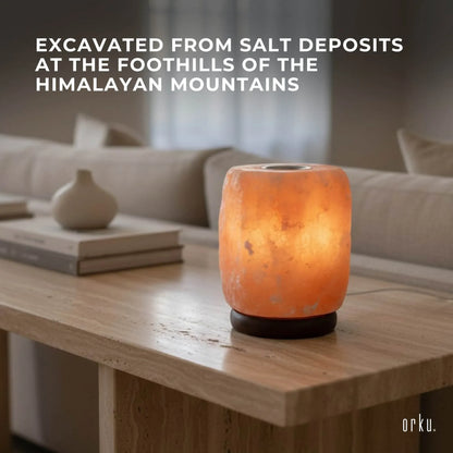 Himalayan pink salt lamp with wooden base, oil cup and plug switch