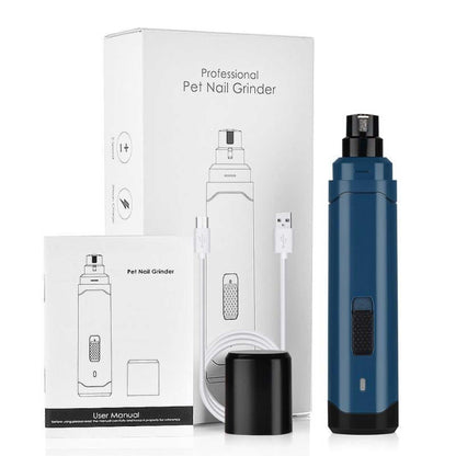 Blue rechargeable pet nail grinder with LED light and ergonomic body