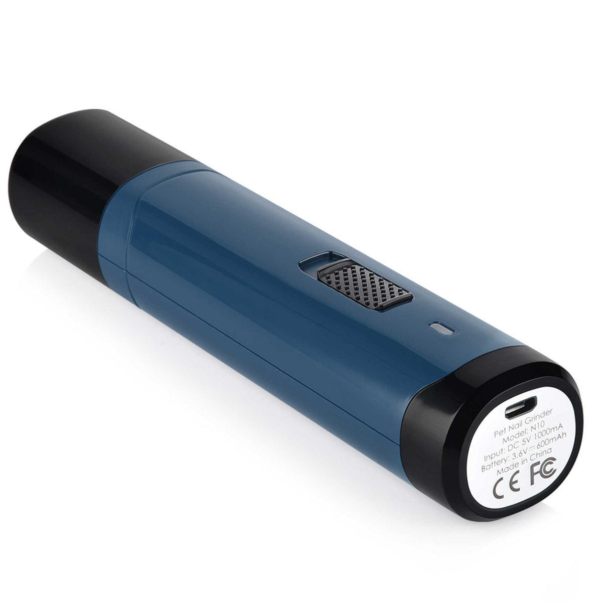 Blue rechargeable pet nail grinder with LED light and ergonomic body