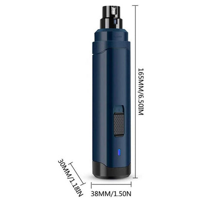 Blue rechargeable pet nail grinder with LED light and ergonomic body