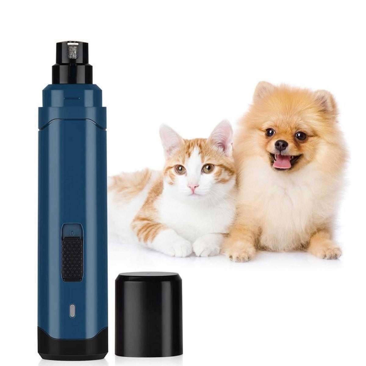 Blue rechargeable pet nail grinder with LED light and ergonomic body