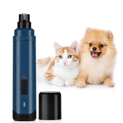 Blue rechargeable pet nail grinder with LED light and ergonomic body