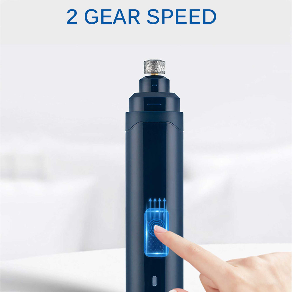 Blue rechargeable pet nail grinder with LED light and ergonomic body