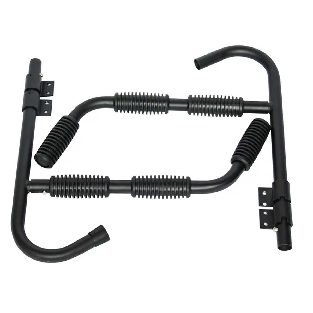 Black steel wall rack hooks for storing a kayak or surfboard