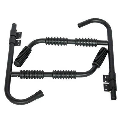 Black steel wall rack hooks for storing a kayak or surfboard