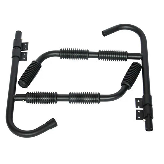 Black steel wall rack hooks for storing a kayak or surfboard
