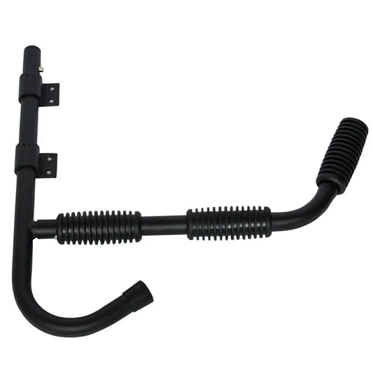 Black steel wall rack hooks for storing a kayak or surfboard