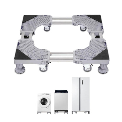 Adjustable wheeled appliance base supporting a washing machine