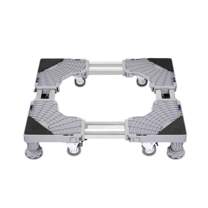 Adjustable wheeled appliance base supporting a washing machine