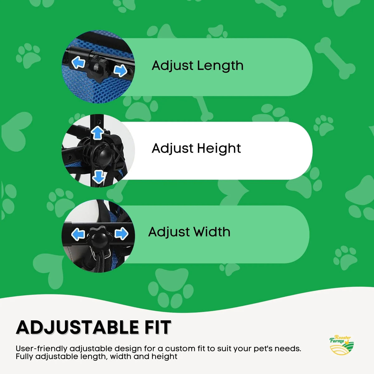 Blue adjustable dog wheelchair with medium harness and rear leg support