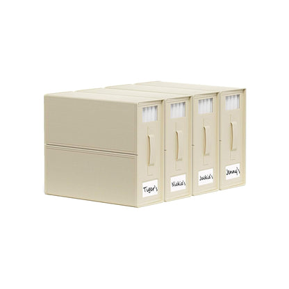 Beige foldable storage boxes with clear window, zip closure and pull-out handle