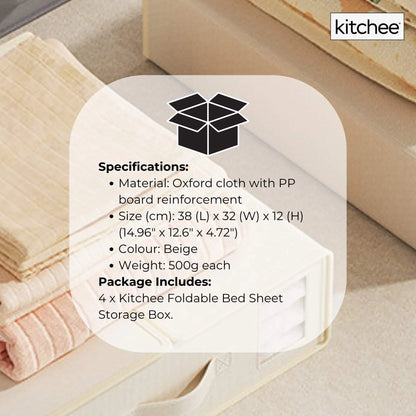 Beige foldable storage boxes with clear window, zip closure and pull-out handle