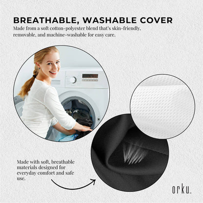 Black memory foam lumbar support cushion with dual straps and contoured back support