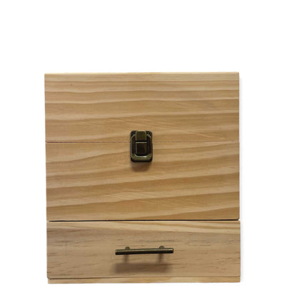 Natural pine wooden essential oil storage box with 59 slots and drawer