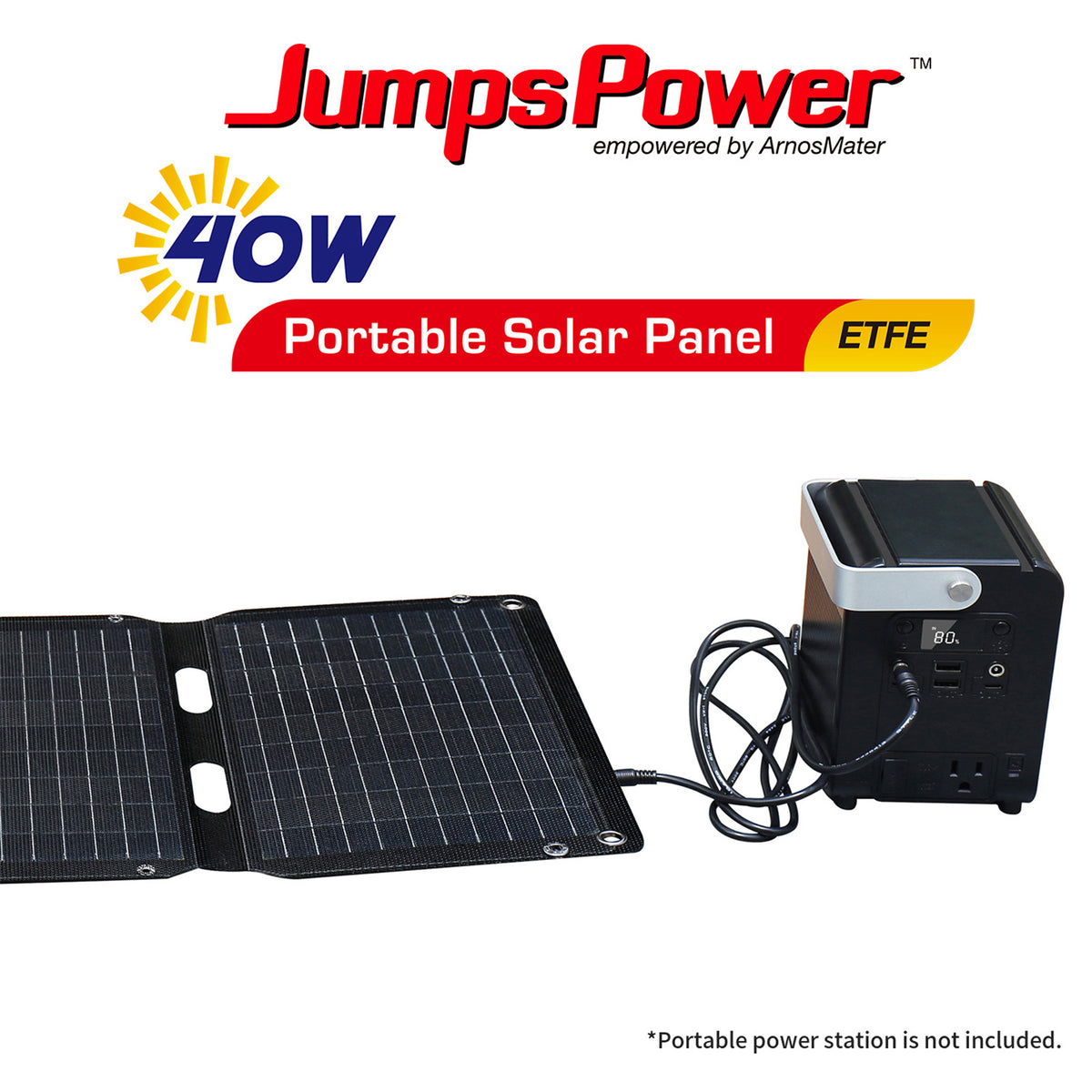 Foldable JumpsPower 40W solar panel charger with carry straps and output ports